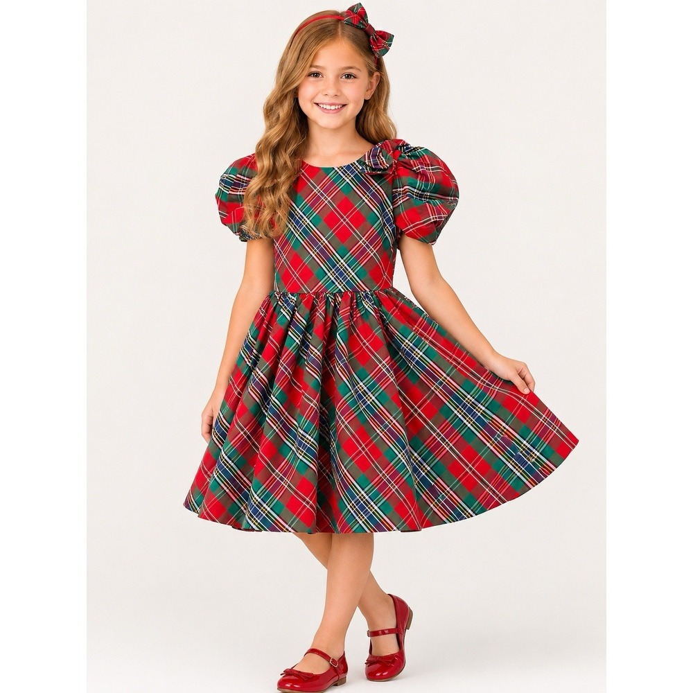 Janie and Jack Girls 10 NWT Christmas Tartan Plaid Puff Sleeve Party Dress